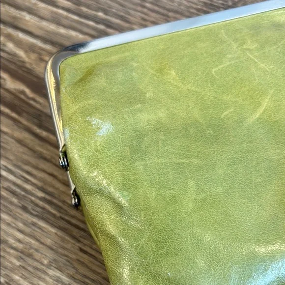 Hobo Lauren Clutch Wallet Leather Double Frame Dark Citron Moss Green Magnetic - Picture 12 of 16